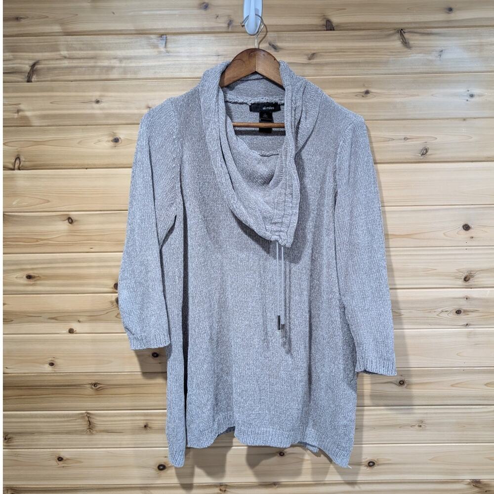 Ali Miles Sweater Womens Large Gray Chenille Cowl Neck Art to Wear